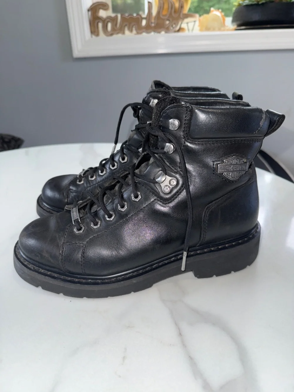 Harley-Davidson Black Leather Lace-Up Motorcycle Boots